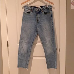 Levi’s Wedgie Straight frayed bottoms